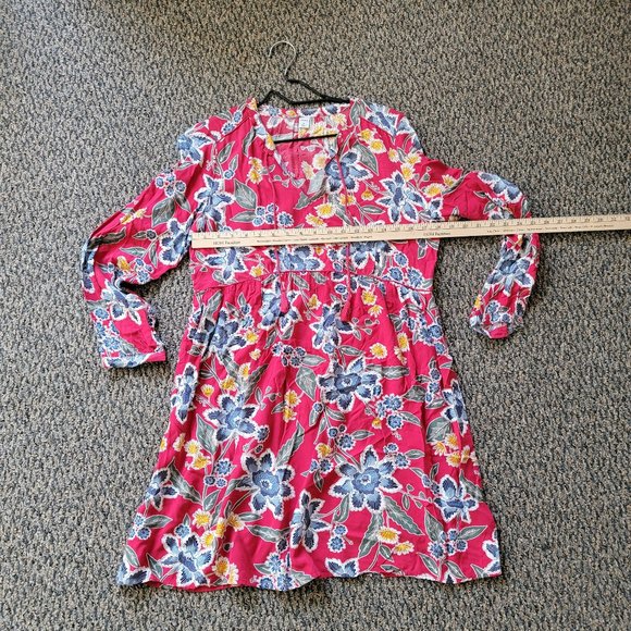 Old Navy Boho Chic Tassel Tie Red Blue Long Sleeve Fall Floral Dress Size Medium - Picture 10 of 14